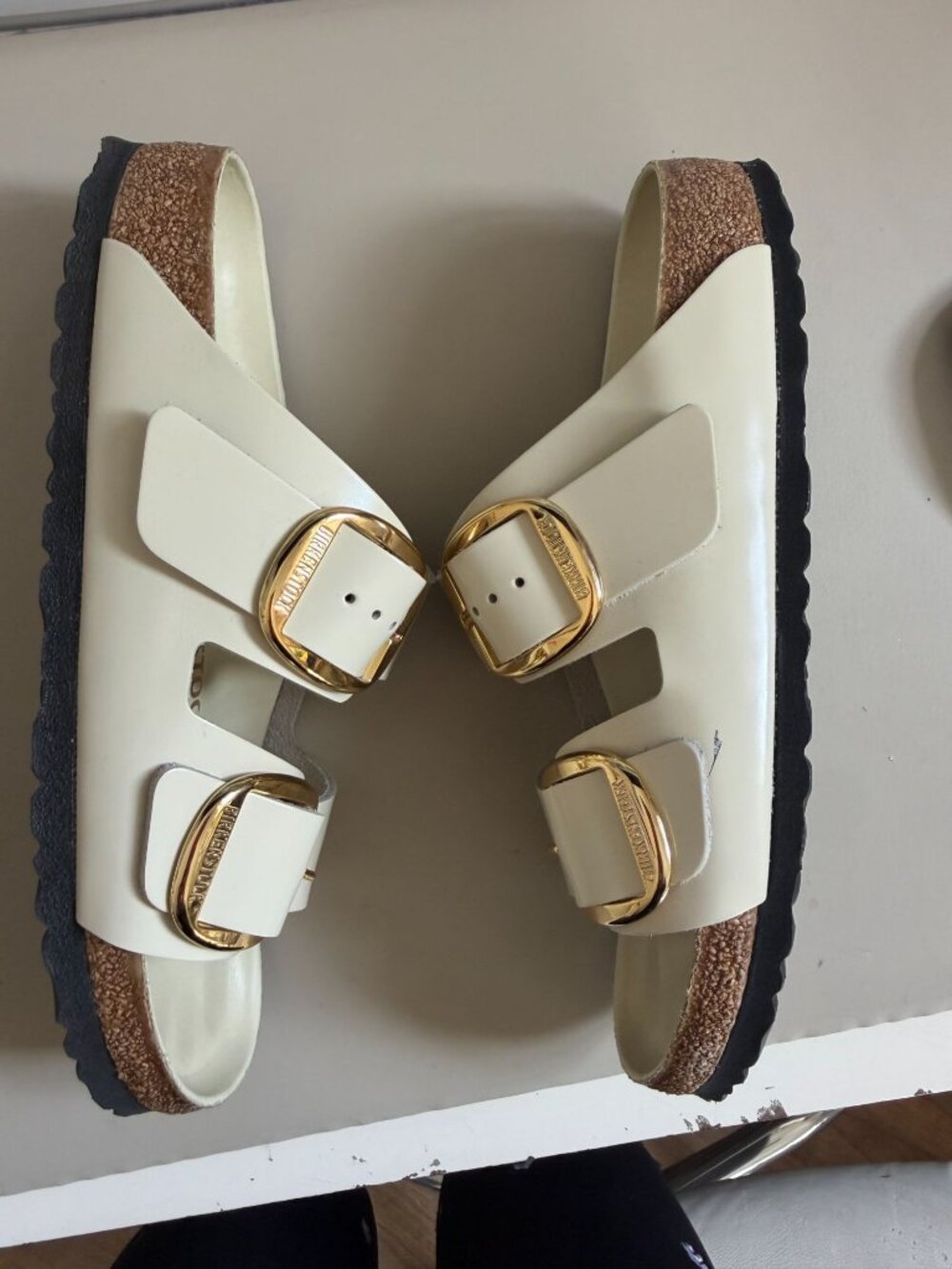 BIRKENSTOCK BIG BUCKLE HIGH SHINE ECRU IVORY/WHITE LEATHER NARROW SZ 40 EU (US 9 - Picture 4 of 6